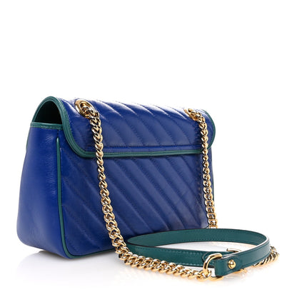 Gucci Azalea Calfskin Enamel Matelasse Diagonal Small Torchon GG Marmont Shoulder Bag Imperial Blue Pavone 3 of 7