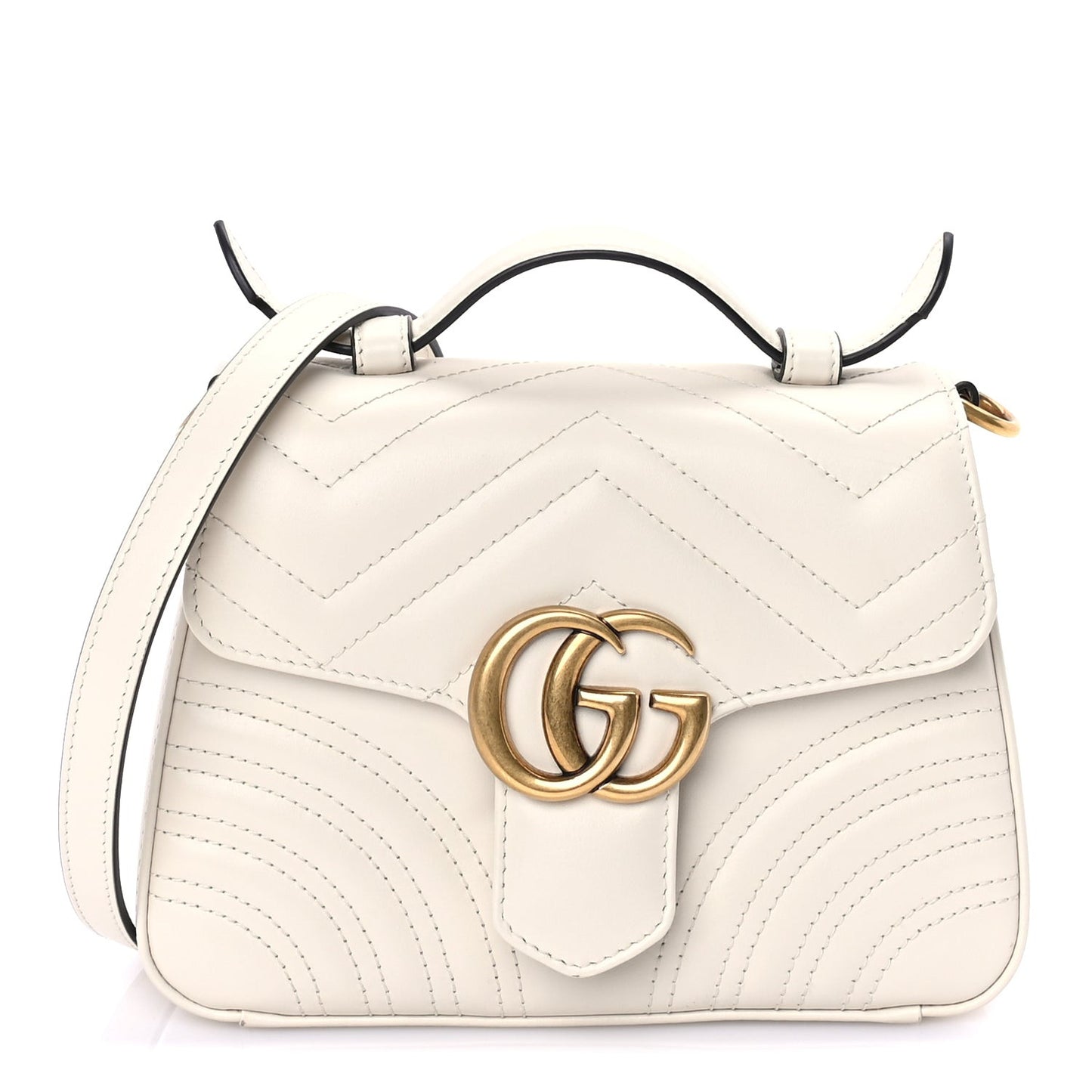 Calfskin Matelasse Mini GG Marmont Top Handle Shoulder Bag  White
