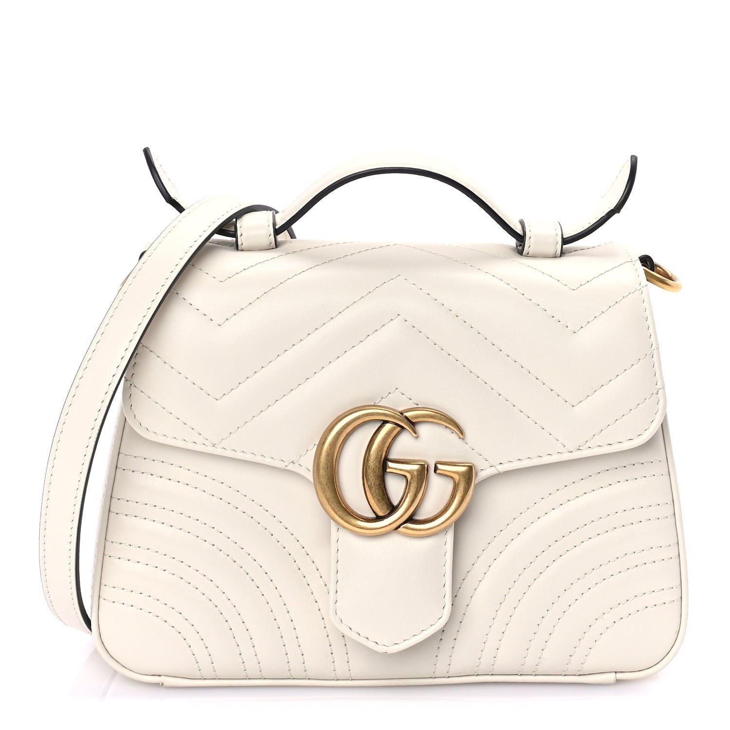 Gucci Calfskin Matelasse Mini GG Marmont Top Handle Shoulder Bag  White 1 of 7