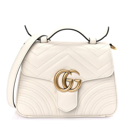 Gucci Calfskin Matelasse Mini GG Marmont Top Handle Shoulder Bag  White 1 of 7