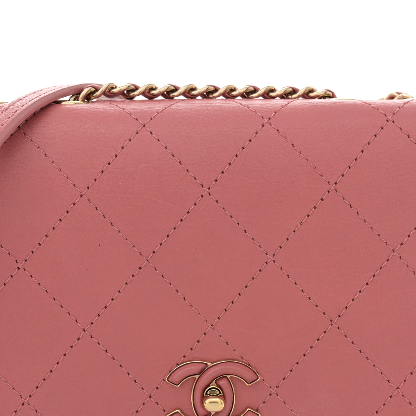 Calfskin Stitched Small Flap Bag Pink
