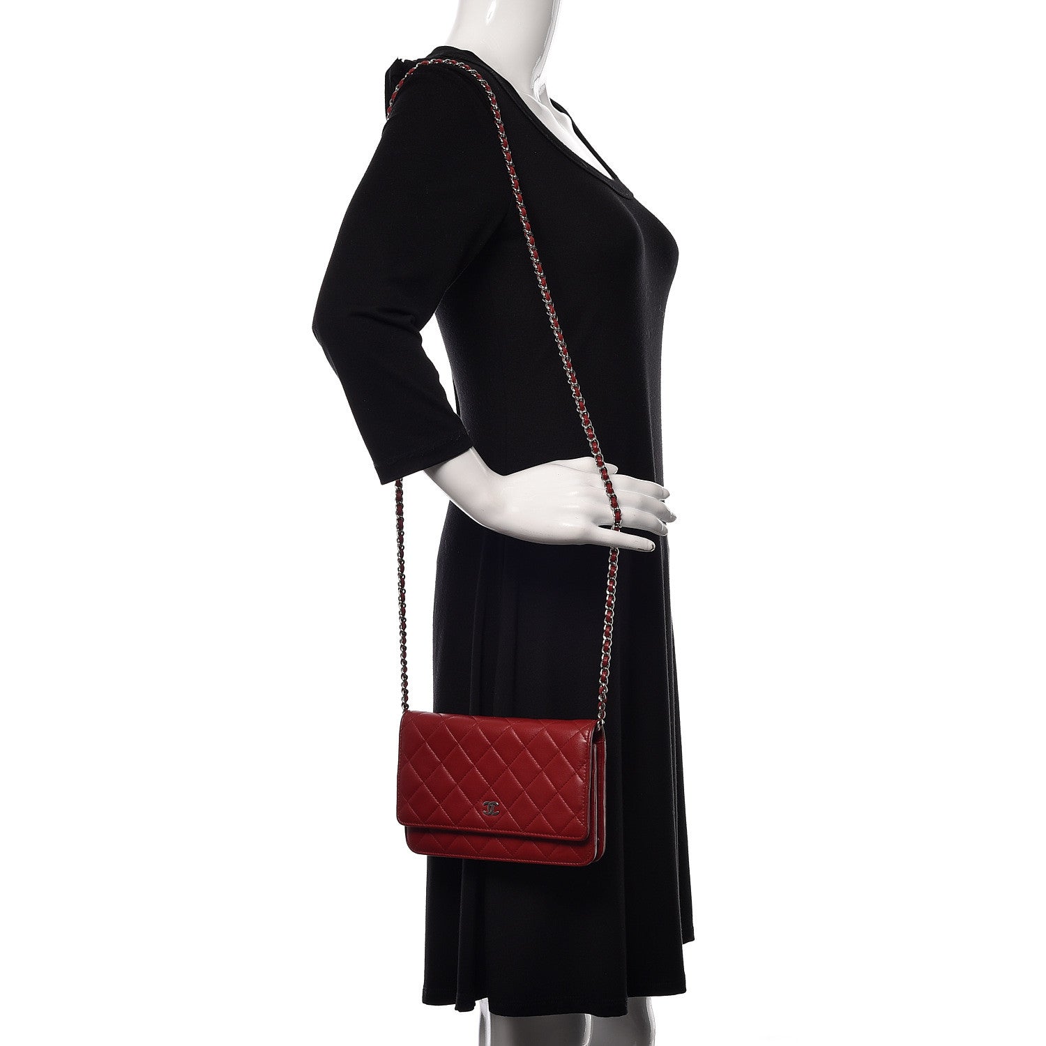 Chanel Lambskin Quilted Wallet On Chain WOC Red 2 of 21