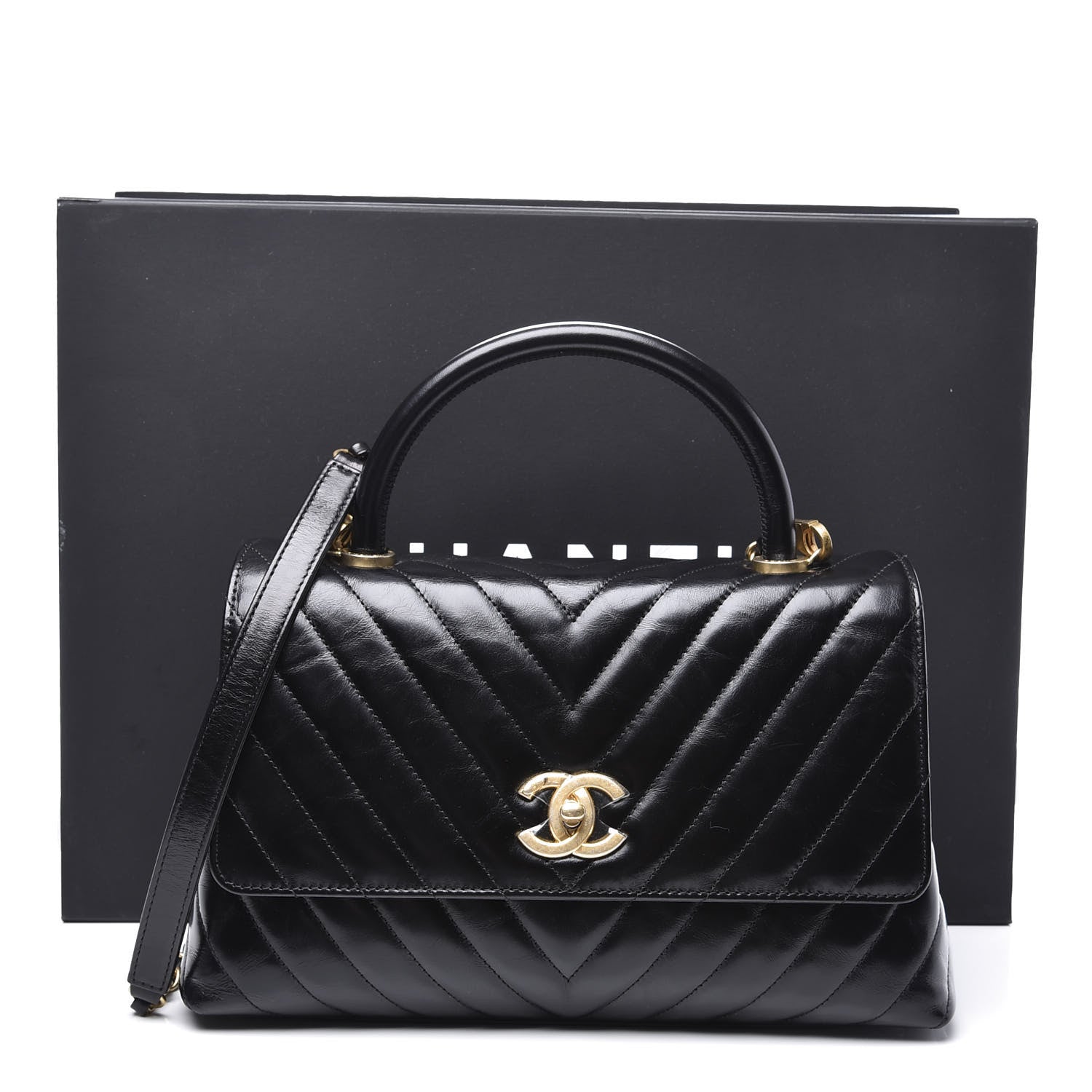 Chanel Calfskin Chevron Quilted Small Coco Handle Flap Black 10 of 11