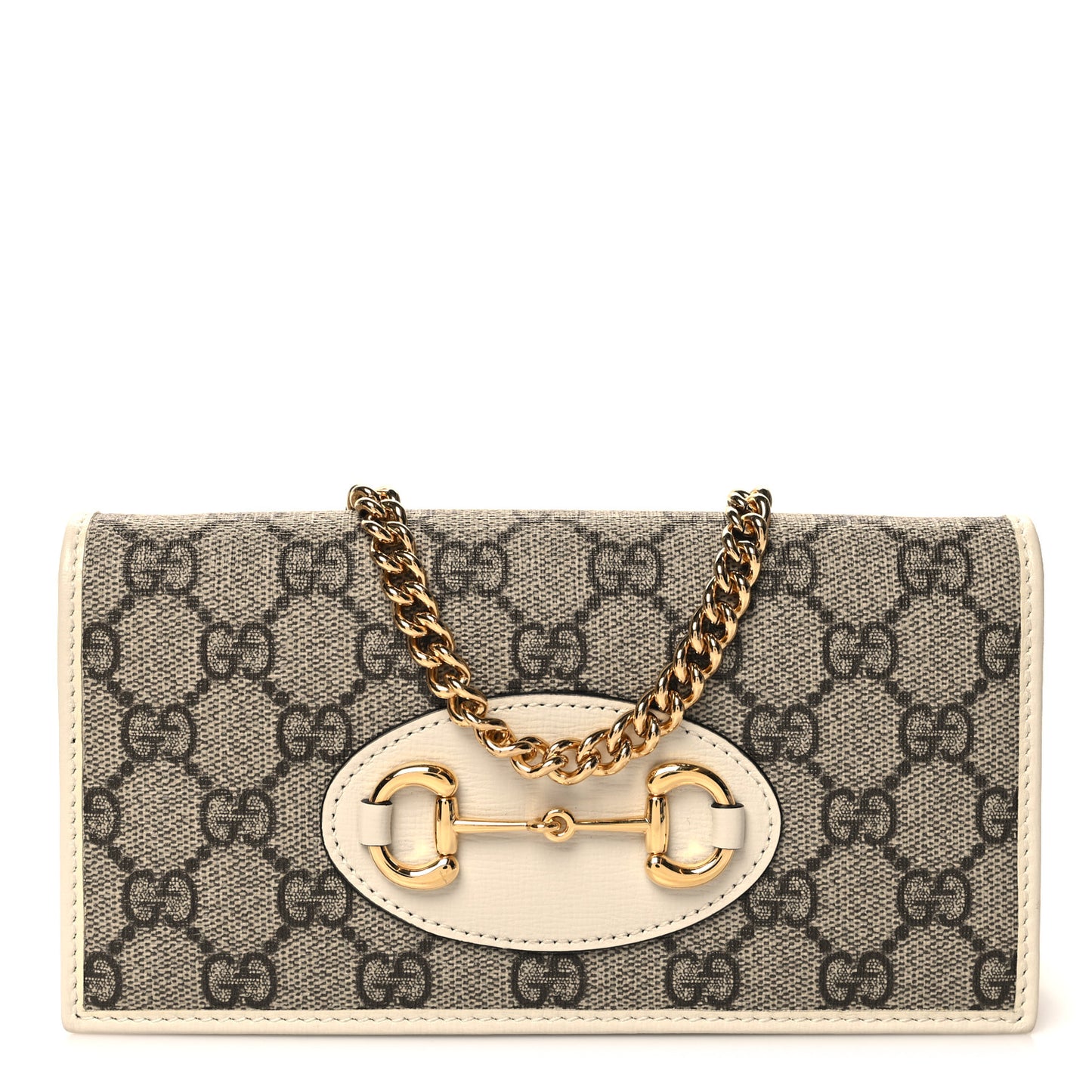 GG Supreme Monogram Azalea Calfskin Horsebit 1955 Wallet On Chain Beige Ebony Mystic White