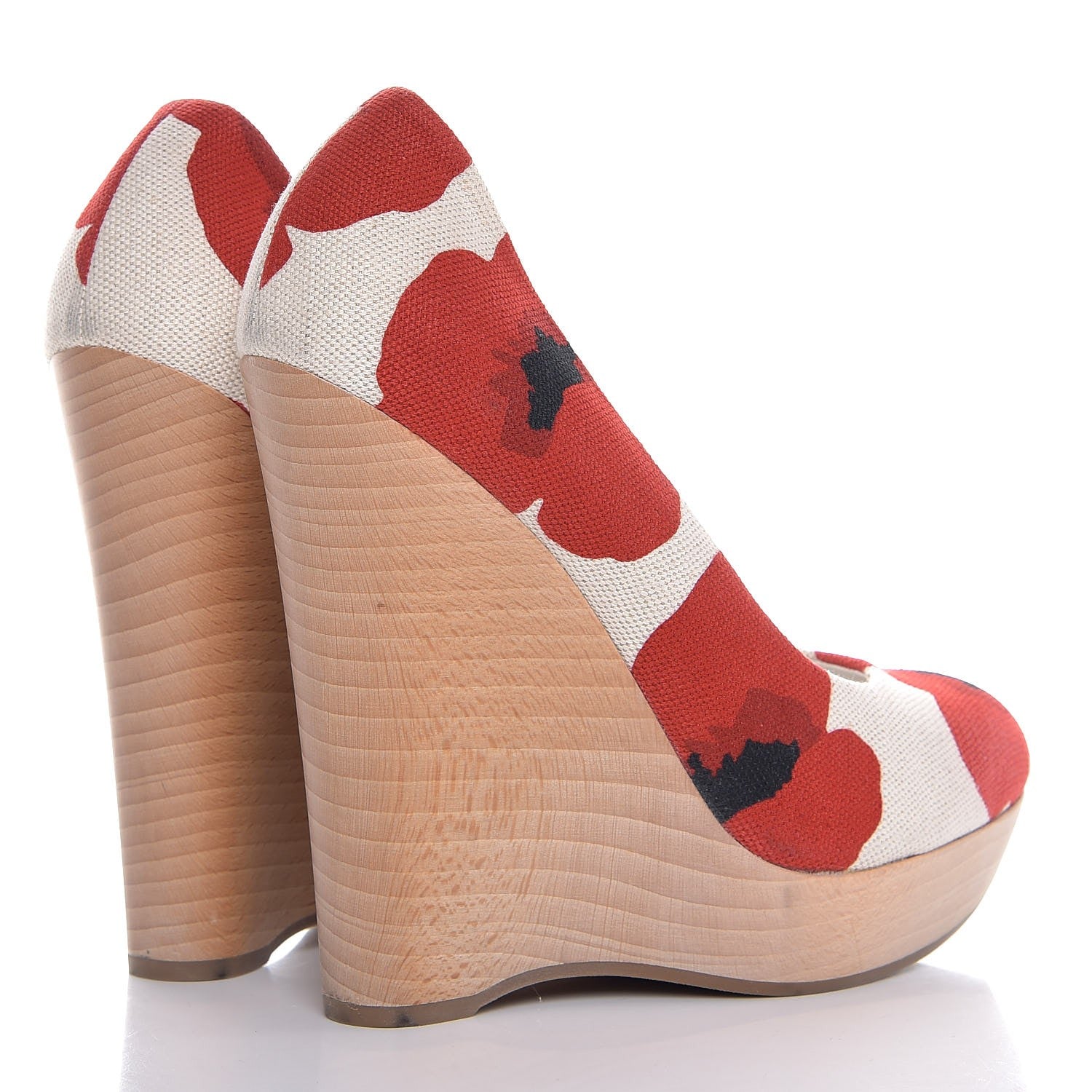 Saint Laurent Canvas Printed Maryna 105 Wedges 40 Blanc Poppy 4 of 12