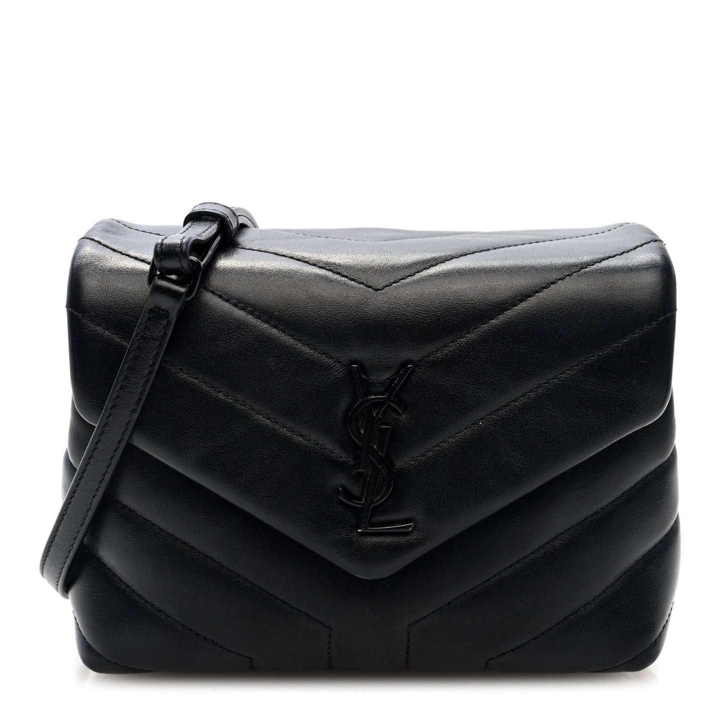 Calfskin Y Quilted Monogram Monochrome Toy Loulou Crossbody Bag Black