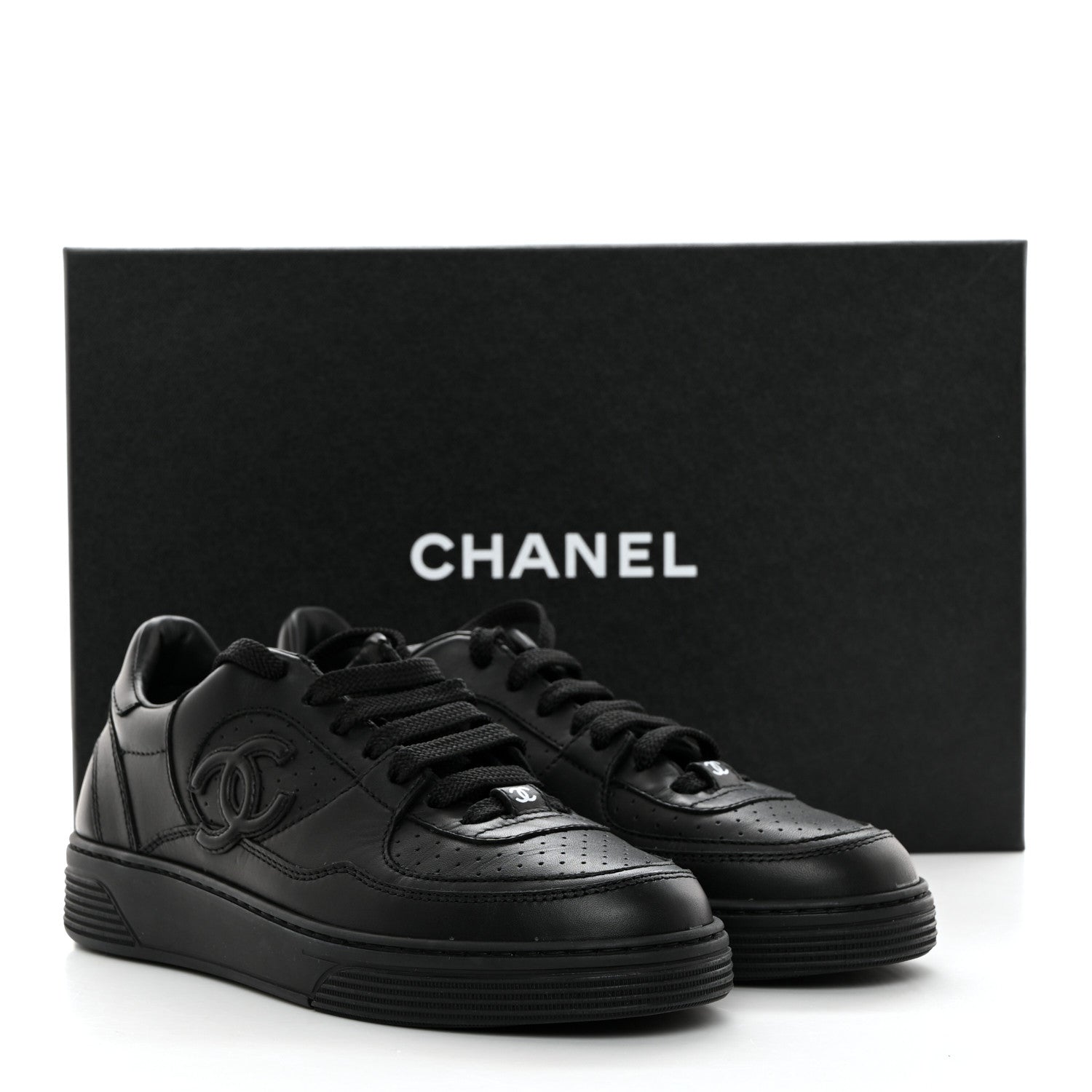 Chanel Calfskin CC Womens Sneakers 35 Black 10 of 10
