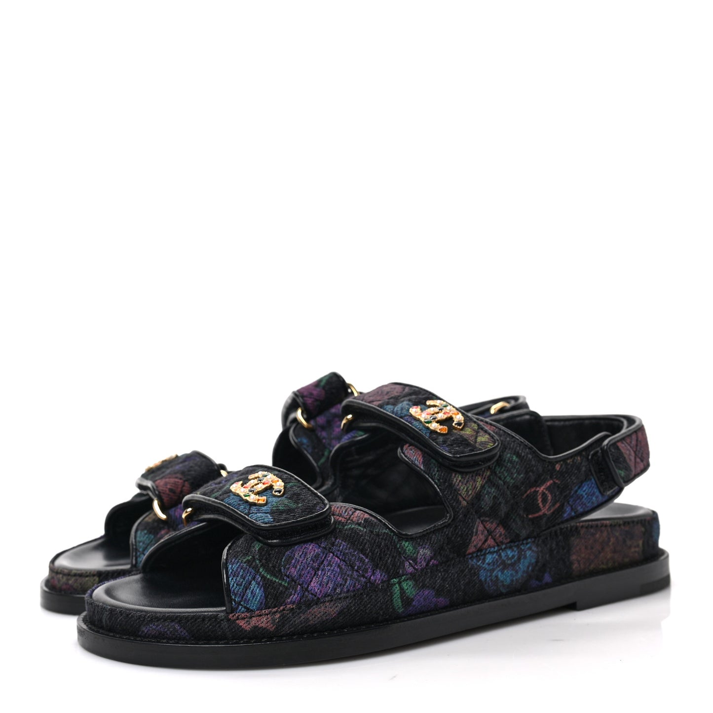 Denim Quilted Dad Sandals 38 Black Multicolor