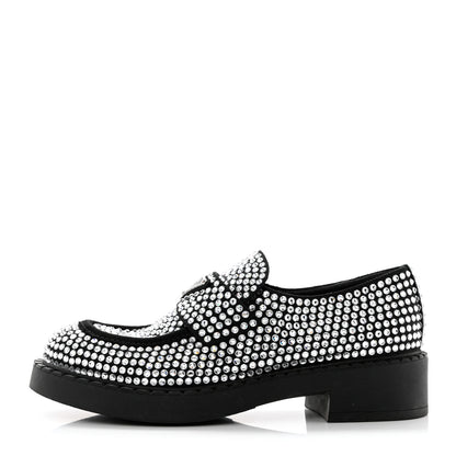 Prada Satin Crystal Metal Triangle Logo 50mm Loafers 39 Cristal 1 of 10