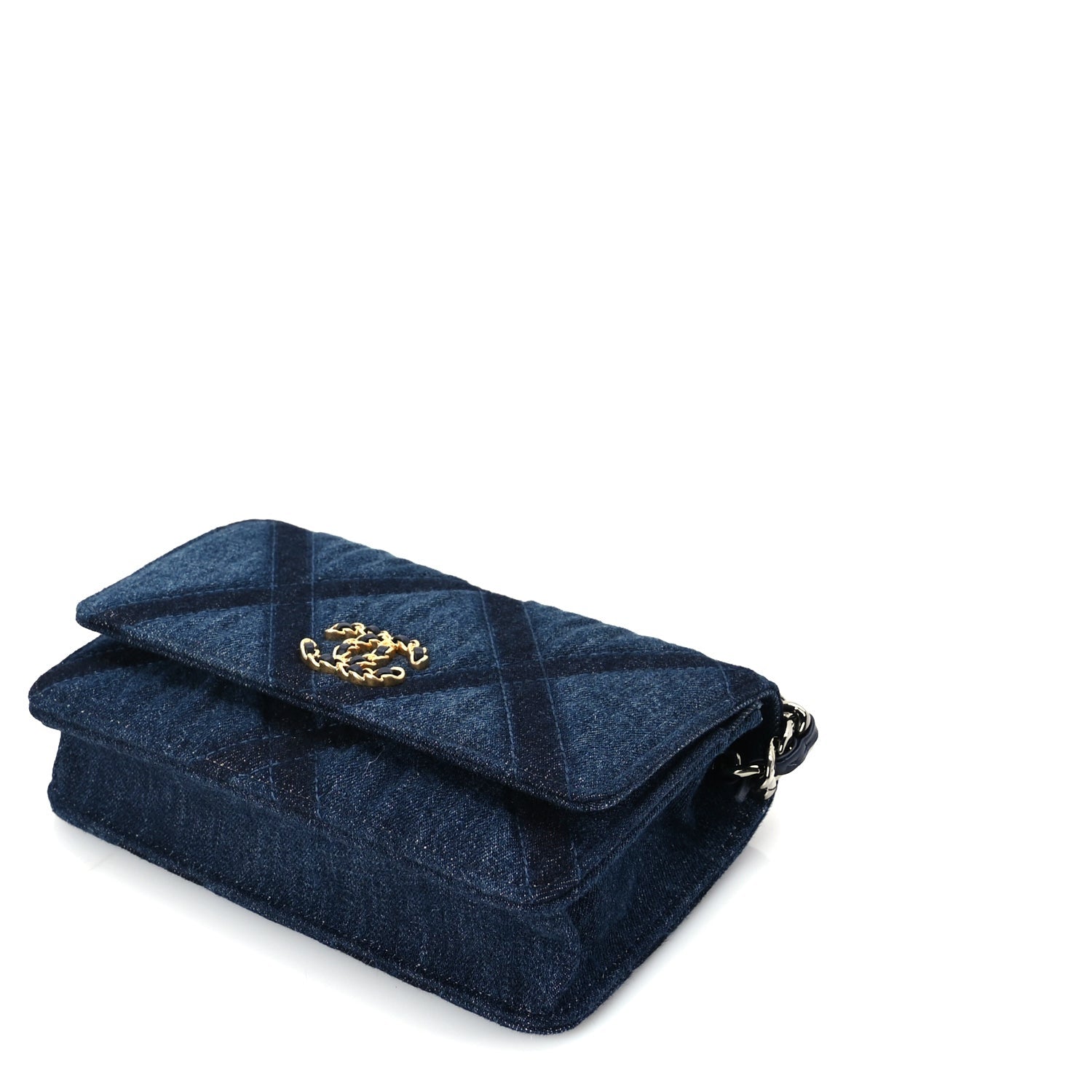 Chanel Denim Quilted 19 Wallet On Chain WOC  Blue 10 of 10