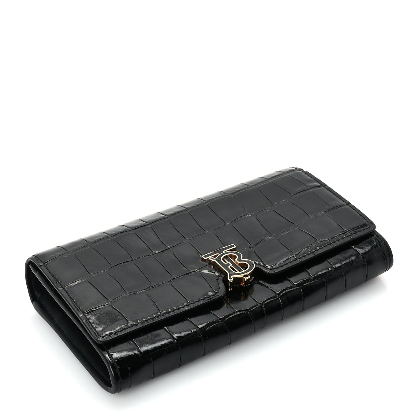 Calfskin Crocodile Embossed TB Continental Wallet Black