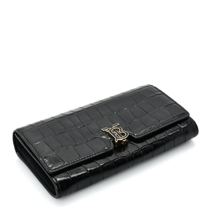 Burberry Calfskin Crocodile Embossed TB Continental Wallet Black 4 of 7