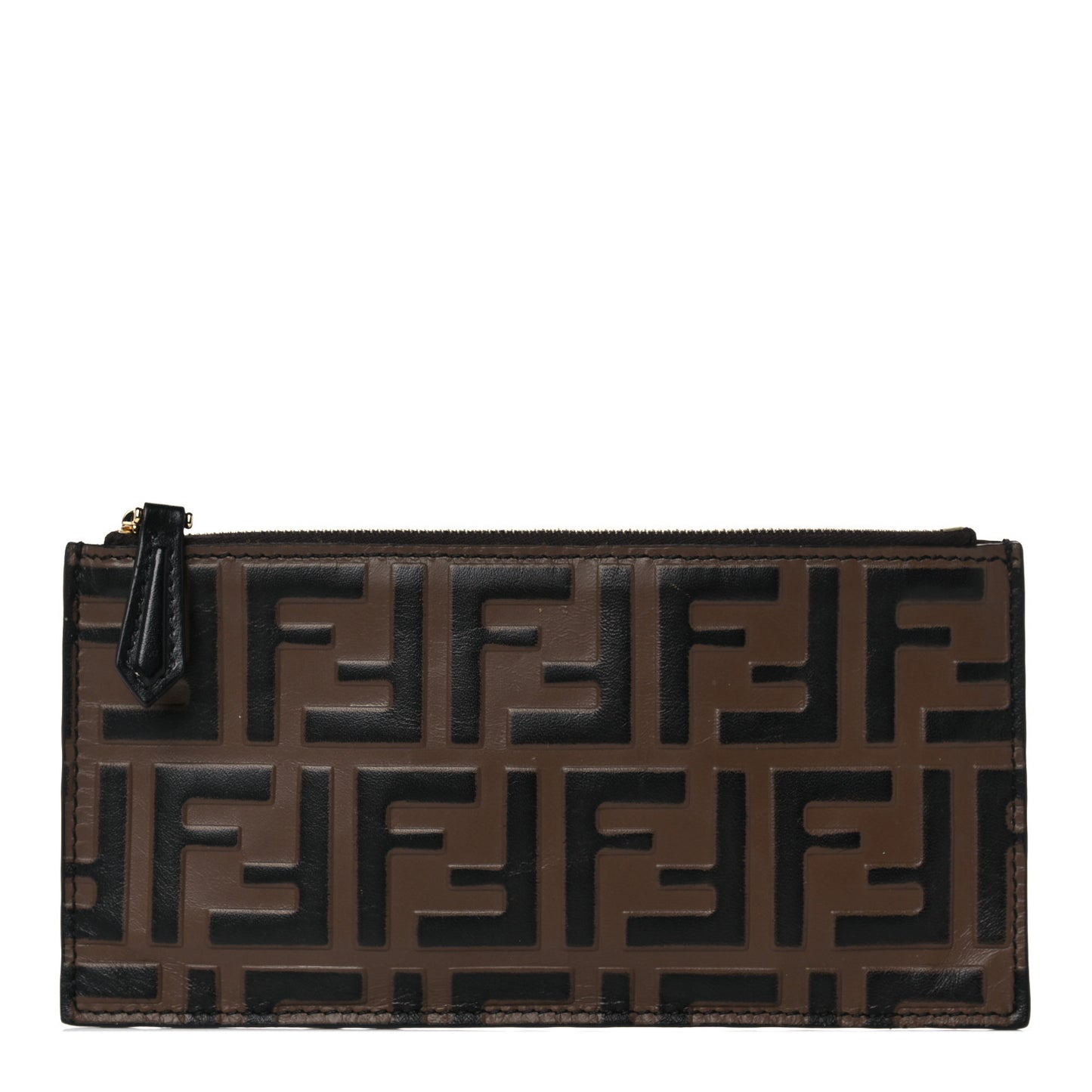 Calfskin FF 1974 Embossed Zip Pouch Maya Black