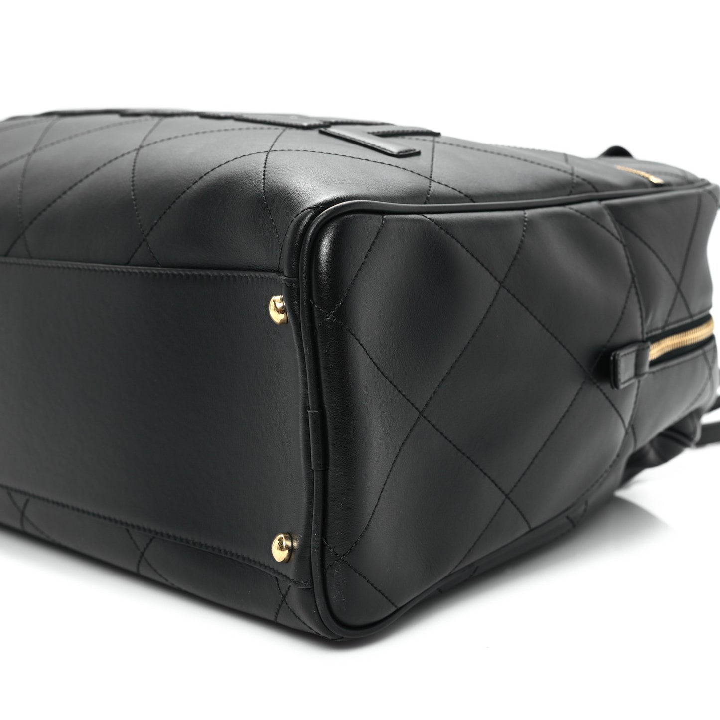 Calfskin Stitched Maxi Logo Bowling Bag Black