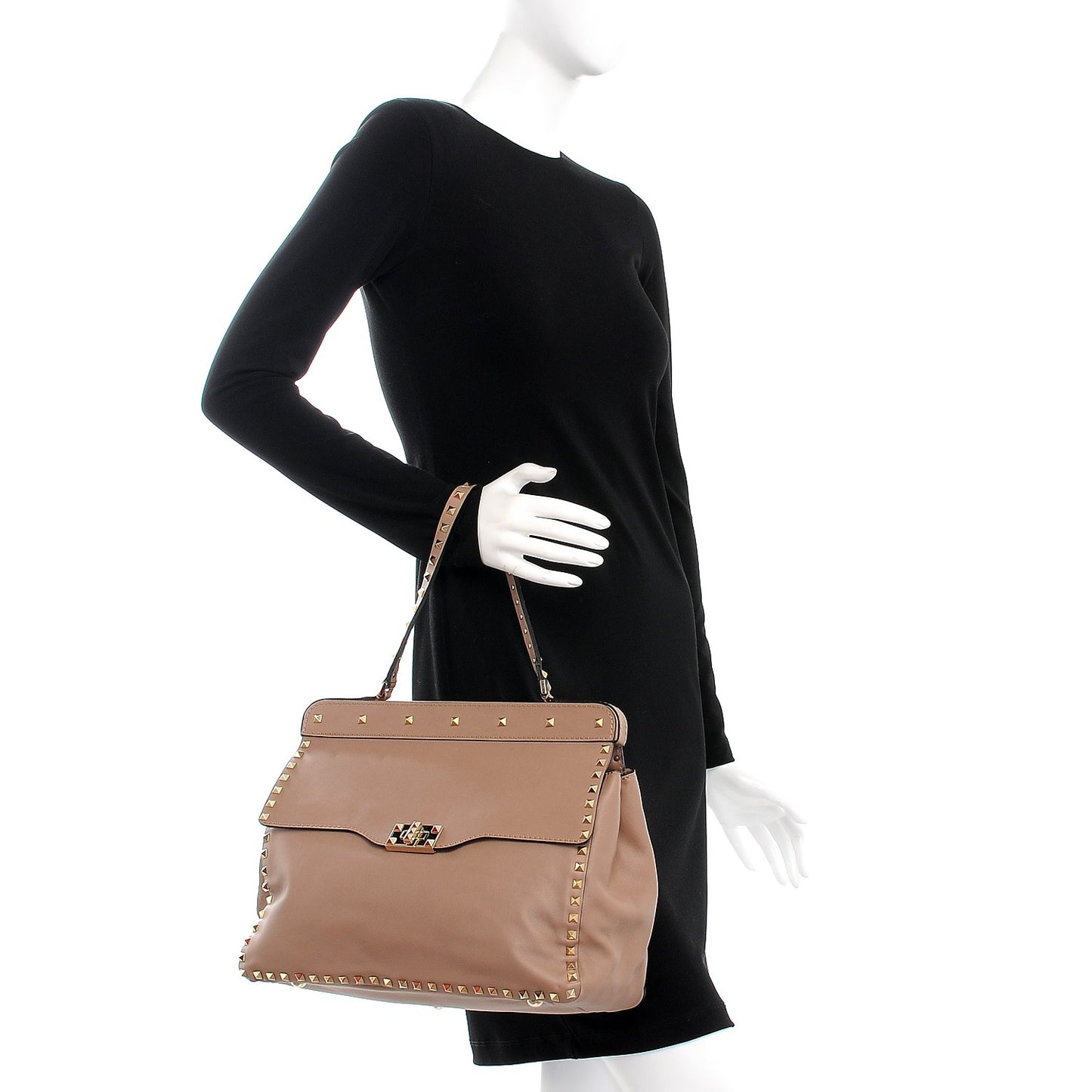 Nappa Rockstud Frame Handle Bag Poudre