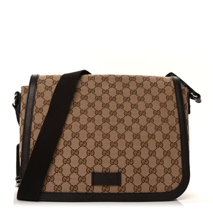 Gucci Monogram Large Flap Messenger Bag  Beige Dark Brown 1 of 8