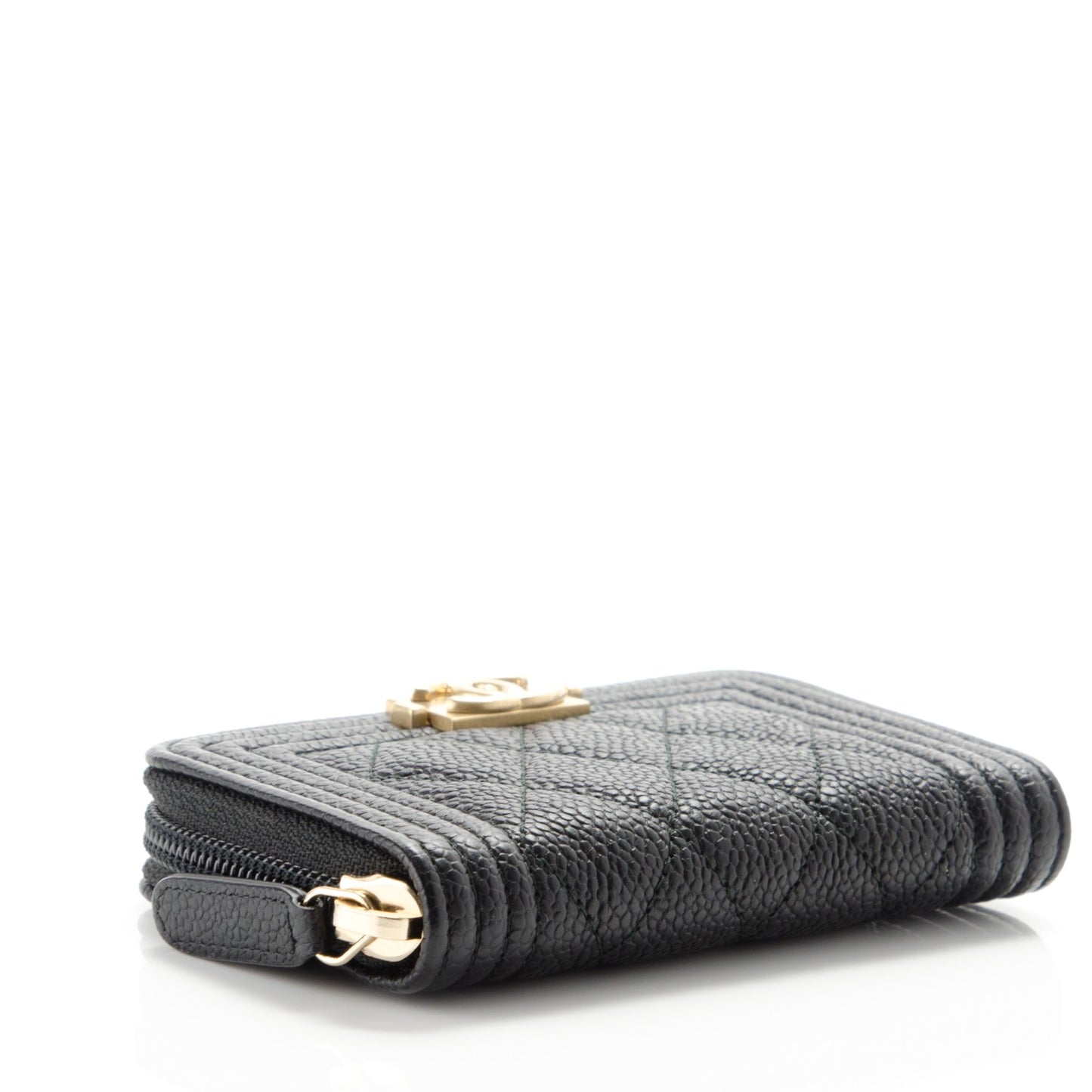Caviar Quilted Boy Zip Around Coin Purse Wallet Black