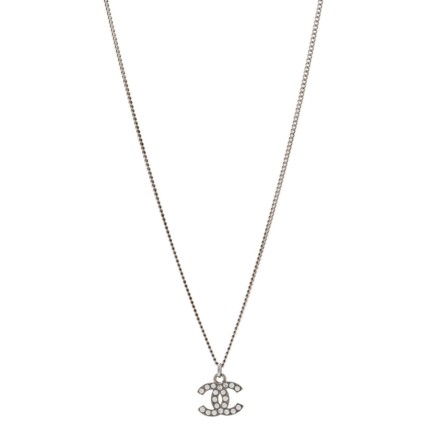 Chanel Crystal Timeless CC Necklace Silver 1 of 5