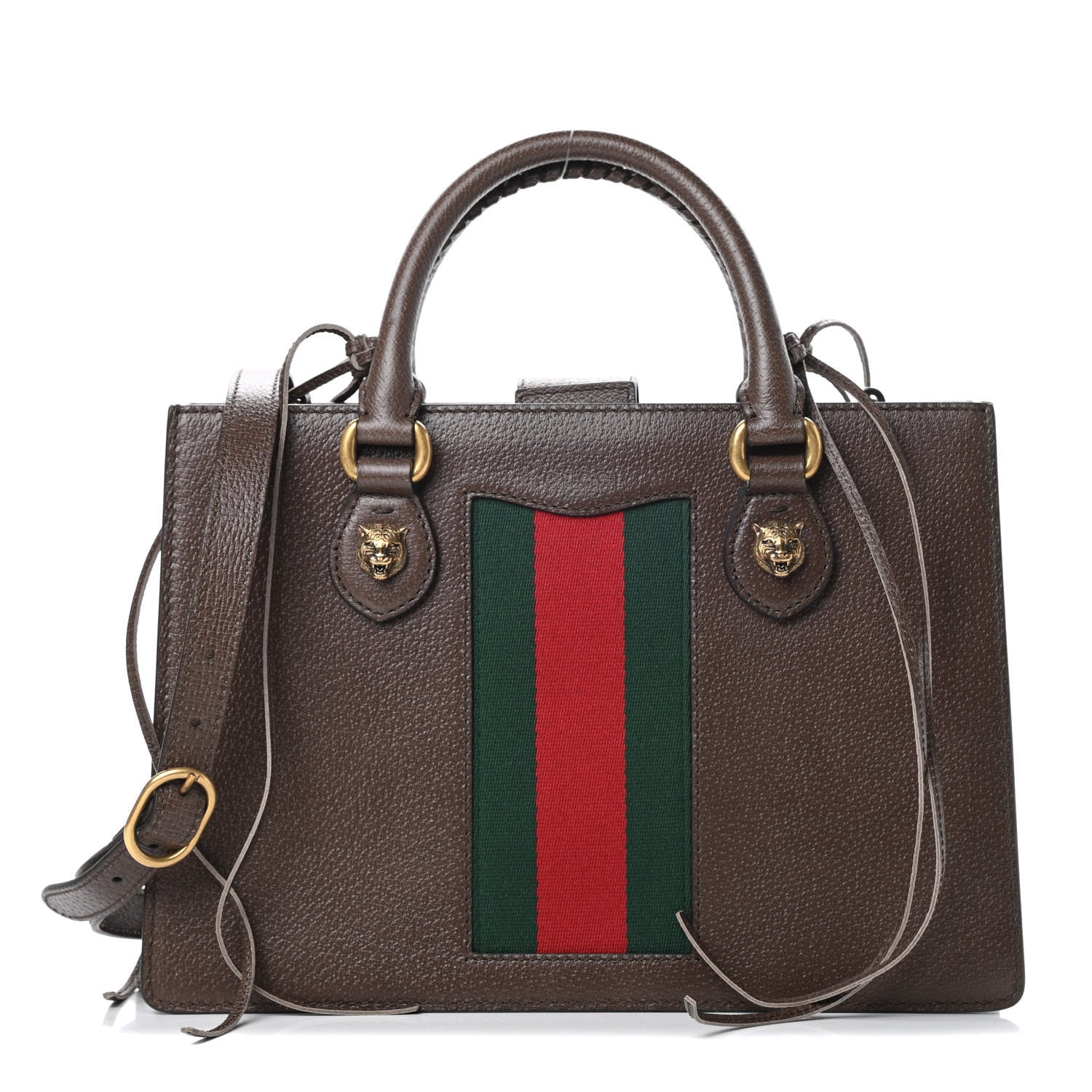 Gucci Grained Calfskin Web Medium Animalier Top Handle Tote Brown 1 of 11