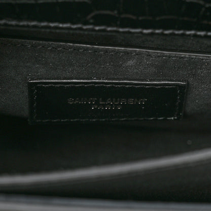 Saint Laurent Calfskin Crocodile Embossed Medium Monochrome Monogram Sunset Black 7 of 11
