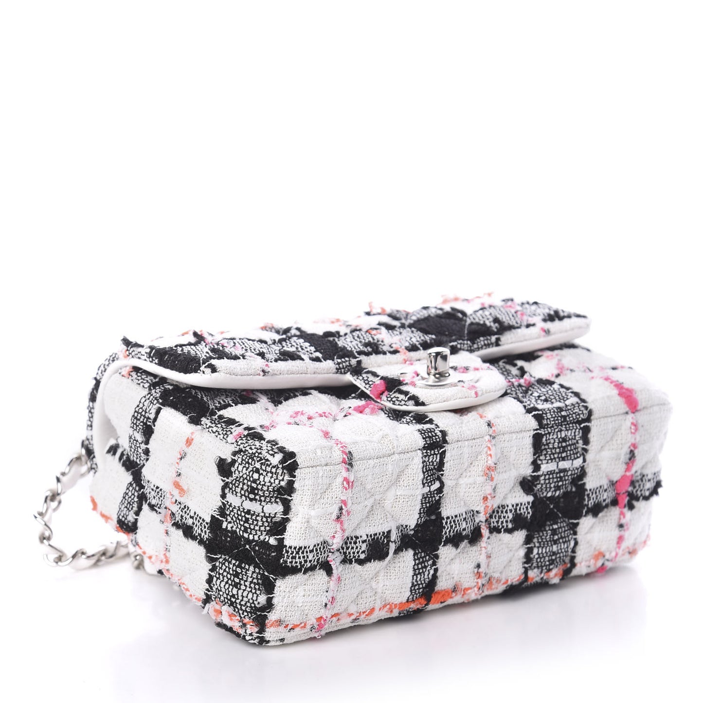 Tweed Quilted Mini Rectangular Flap Black White Pink