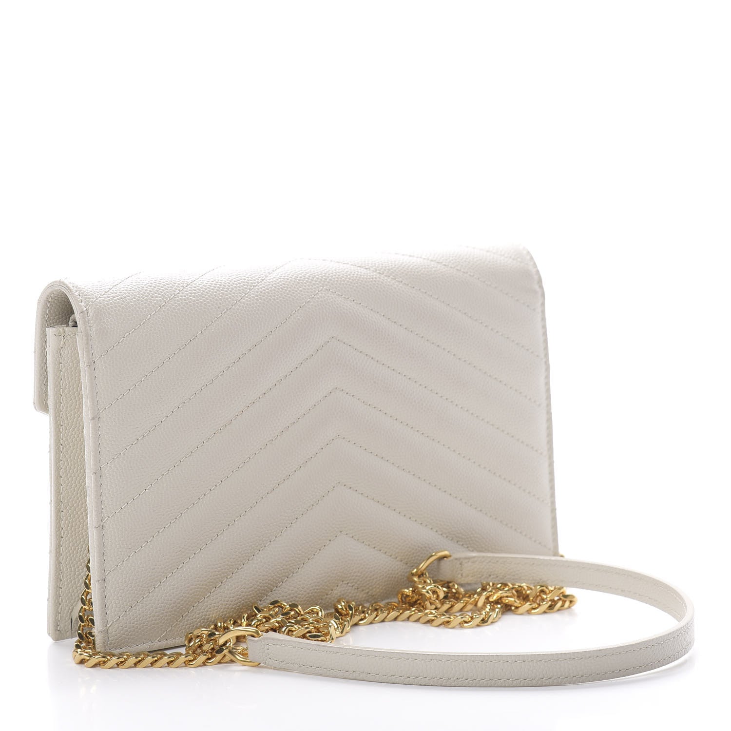 Saint Laurent Grain De Poudre Matelasse Chevron Monogram Envelope Chain Crema Soft 3 of 17