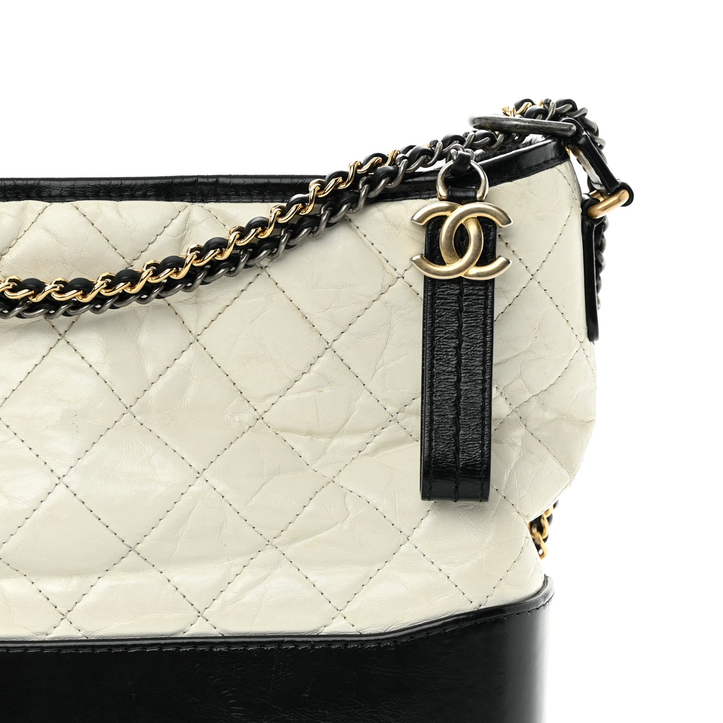 Aged Calfskin Quilted Medium Gabrielle Hobo Black White
