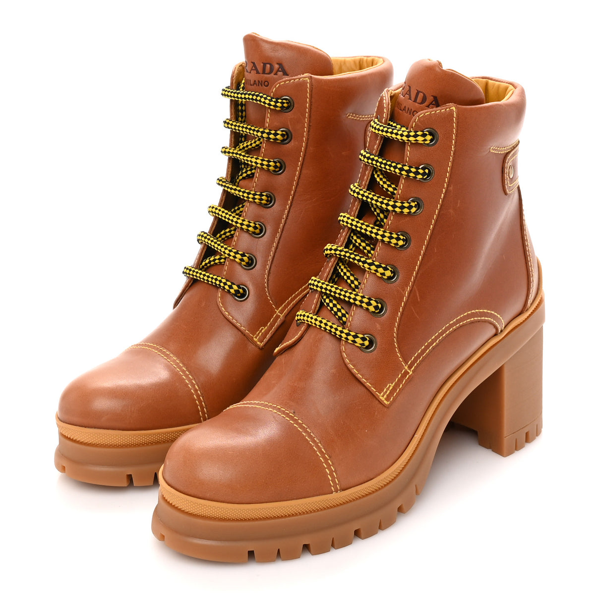 Prada Vitello Lace Up Boots  39 Cognac 2 of 7
