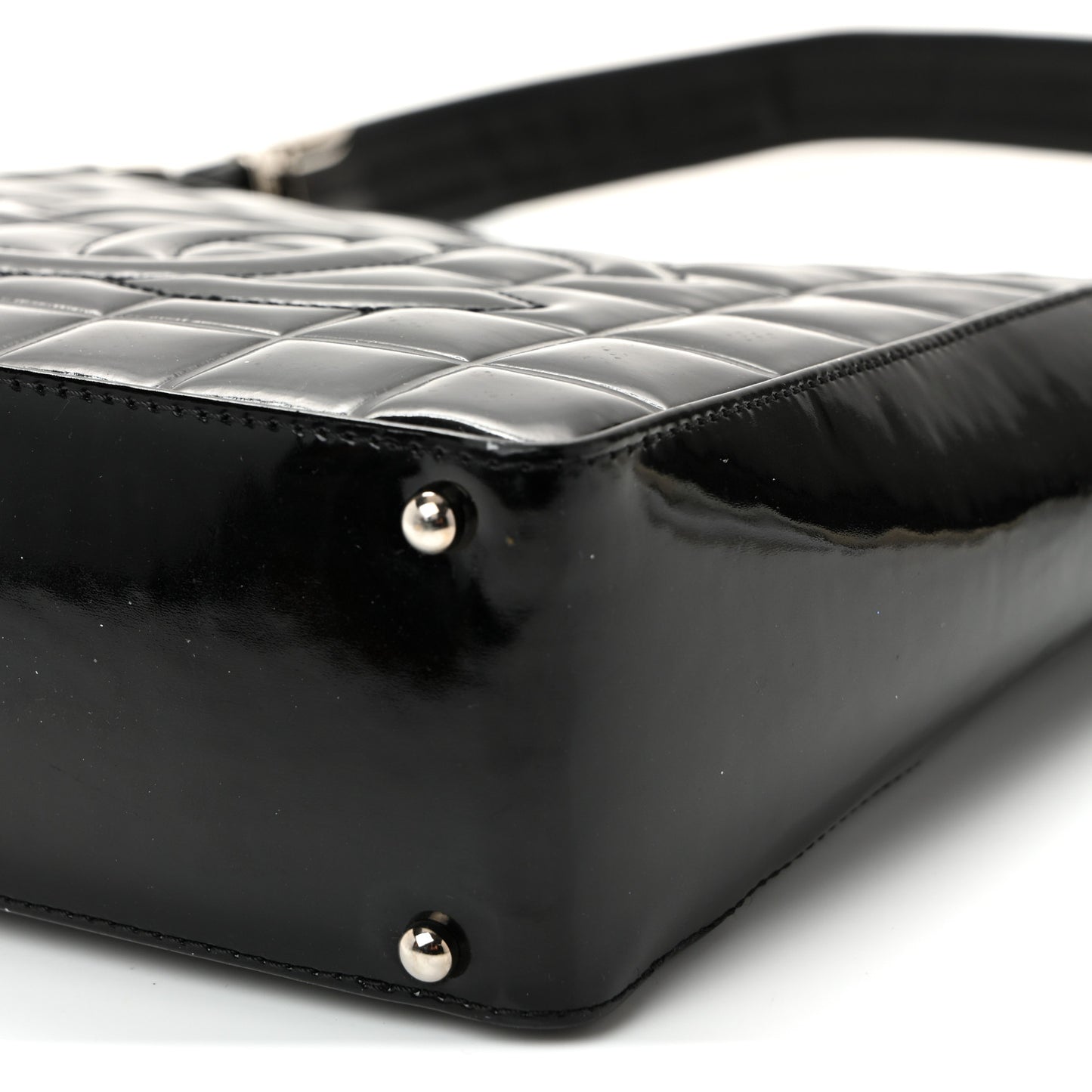 Patent Quilted Small Chocolate Bar Shoulder Bag Black