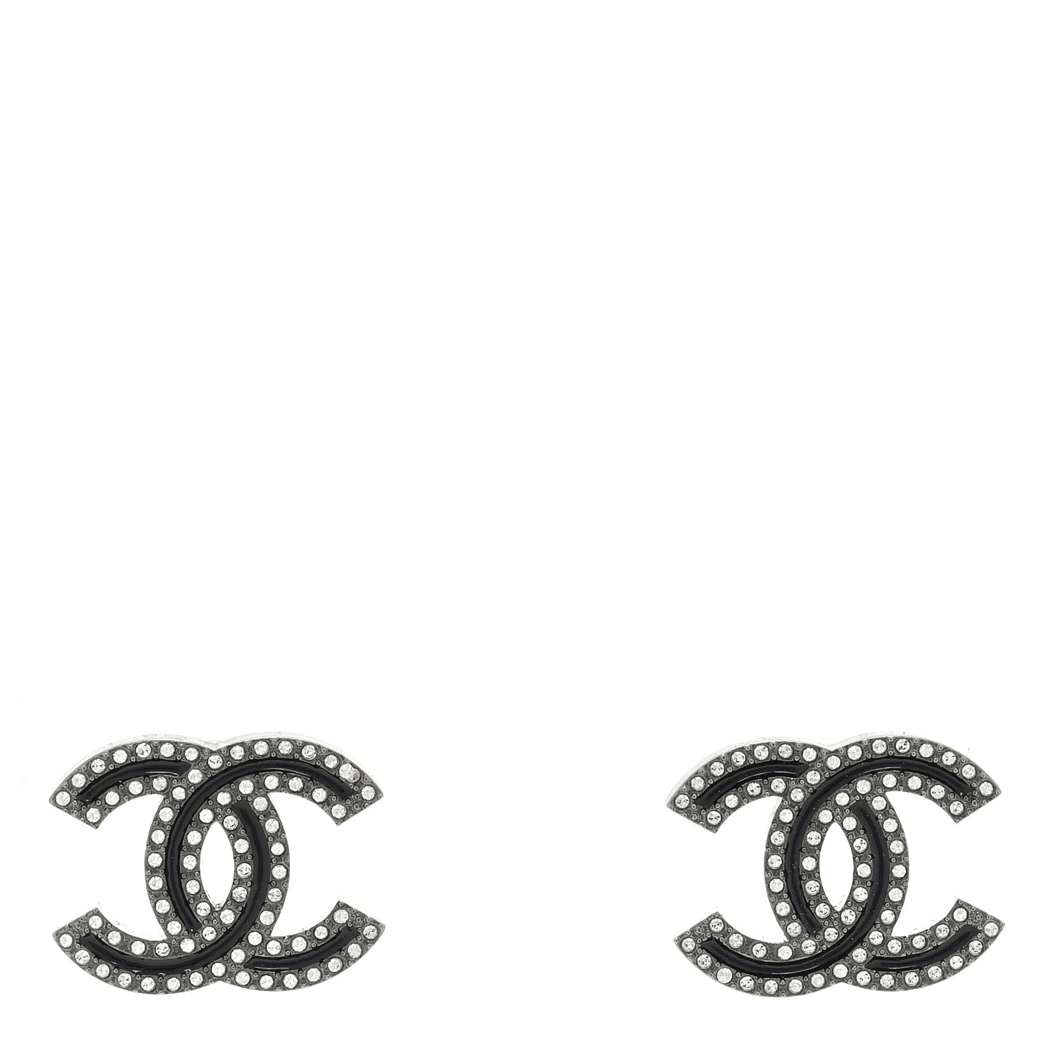 Chanel Enamel Crystal CC Earrings Black Silver 1 of 4