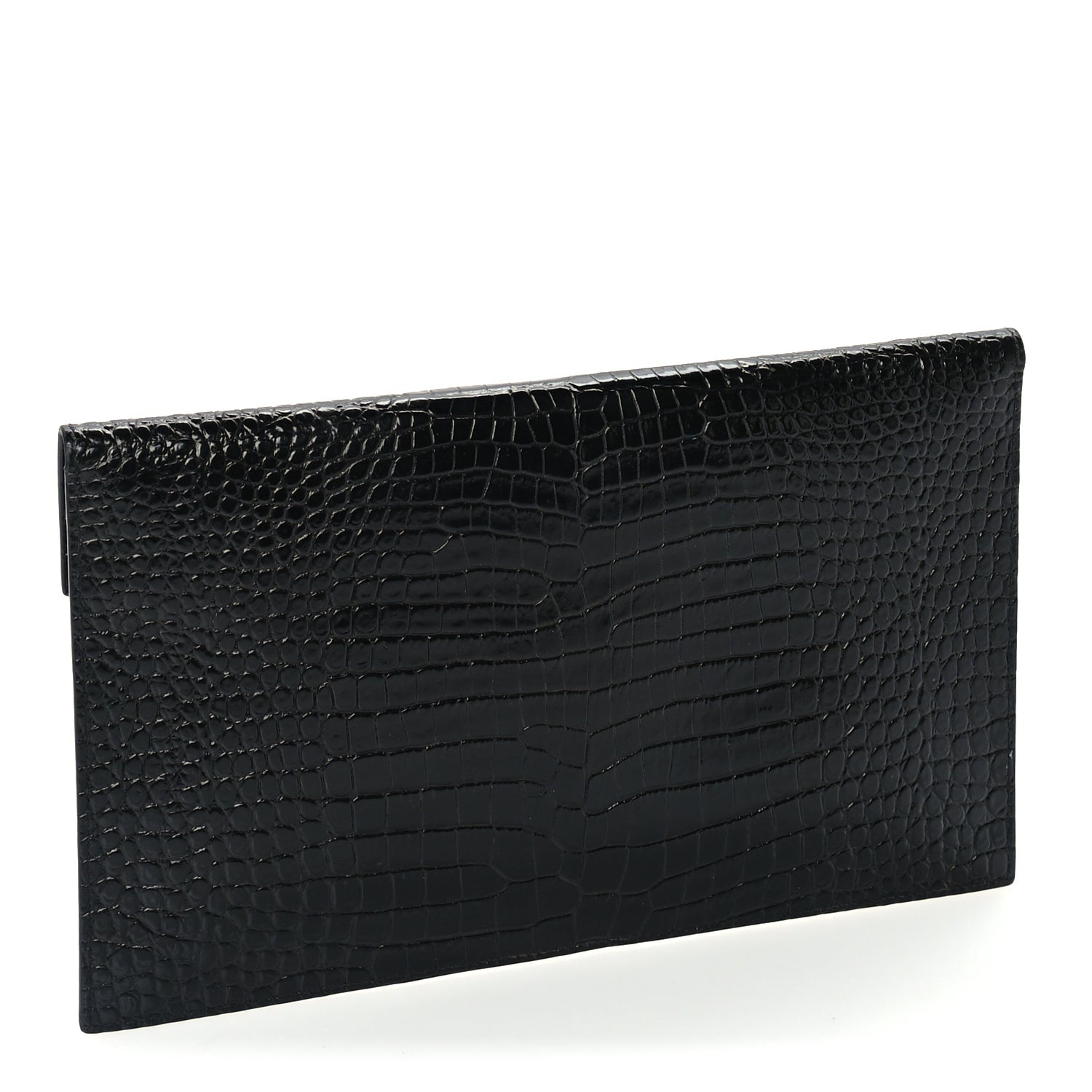 Saint Laurent Calfskin Crocodile Embossed Uptown Monogram Pouch Black 4 of 7