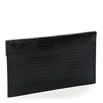 Saint Laurent Calfskin Crocodile Embossed Uptown Monogram Pouch Black 4 of 7