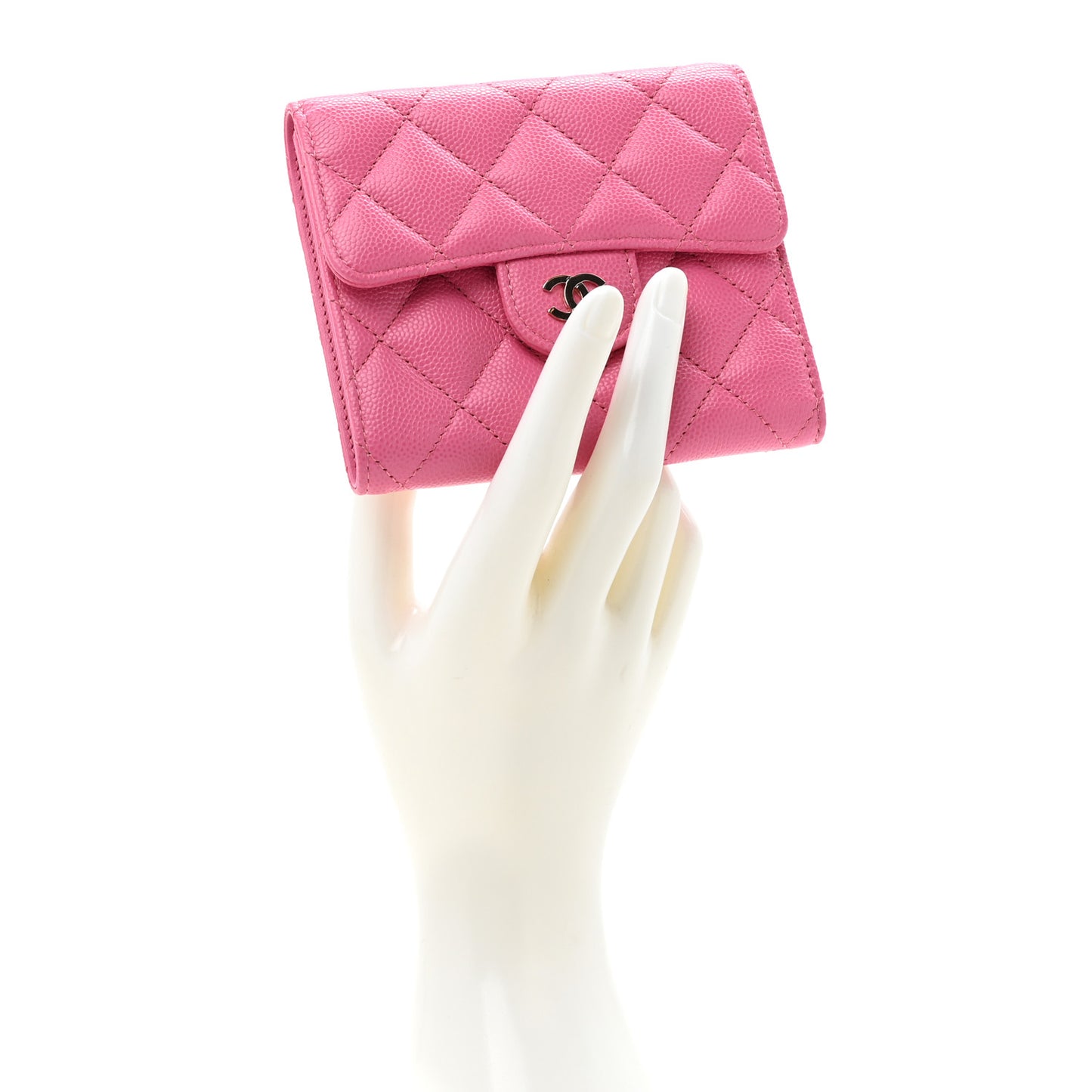Caviar Quilted Compact Flap Wallet Pink