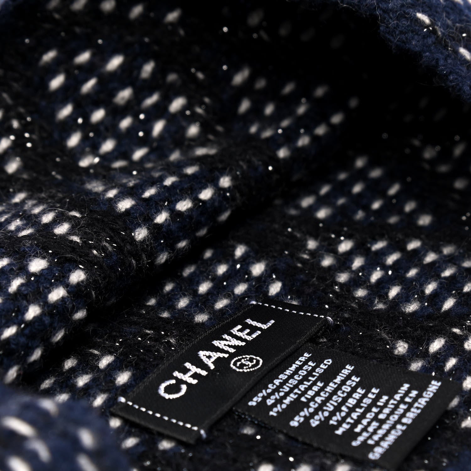 Chanel Cashmere CC Beanie Hat Navy Black White 4 of 4