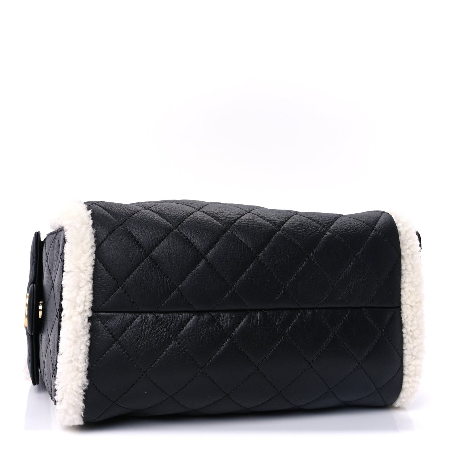 Crumpled Sheepskin Shearling Quilted Small  25 Handbag Black White