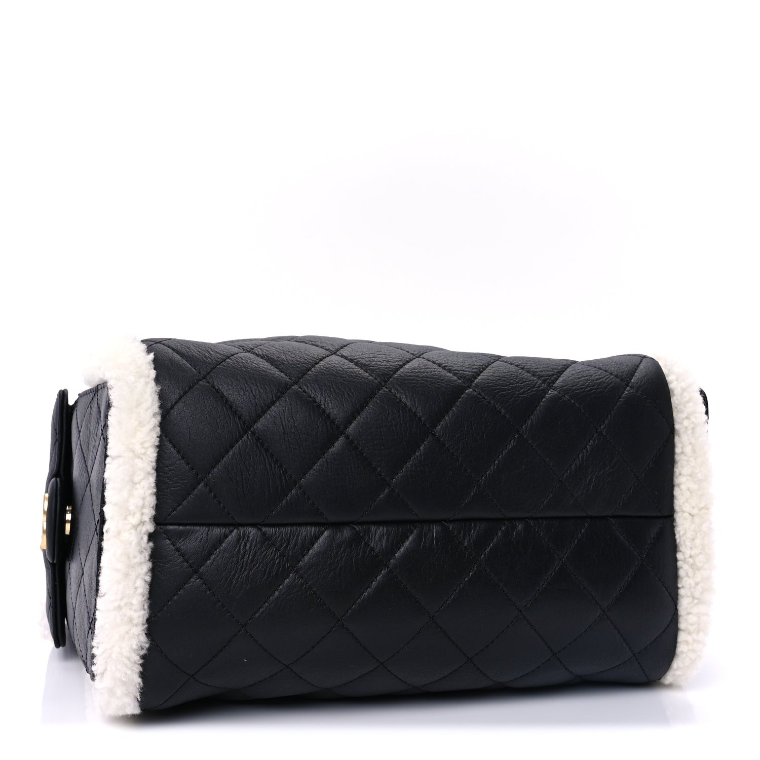 Chanel Crumpled Sheepskin Shearling Quilted Small  25 Handbag Black White 3 of 9