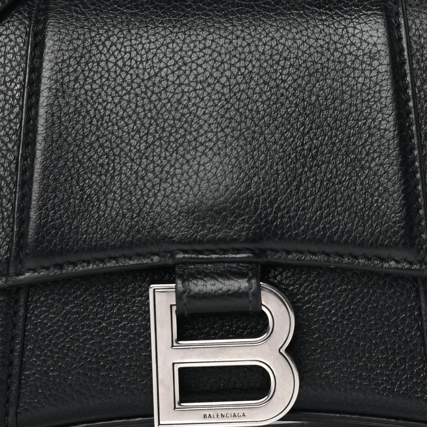 Grained Calfskin Hourglass Top Handle Bag XS Black