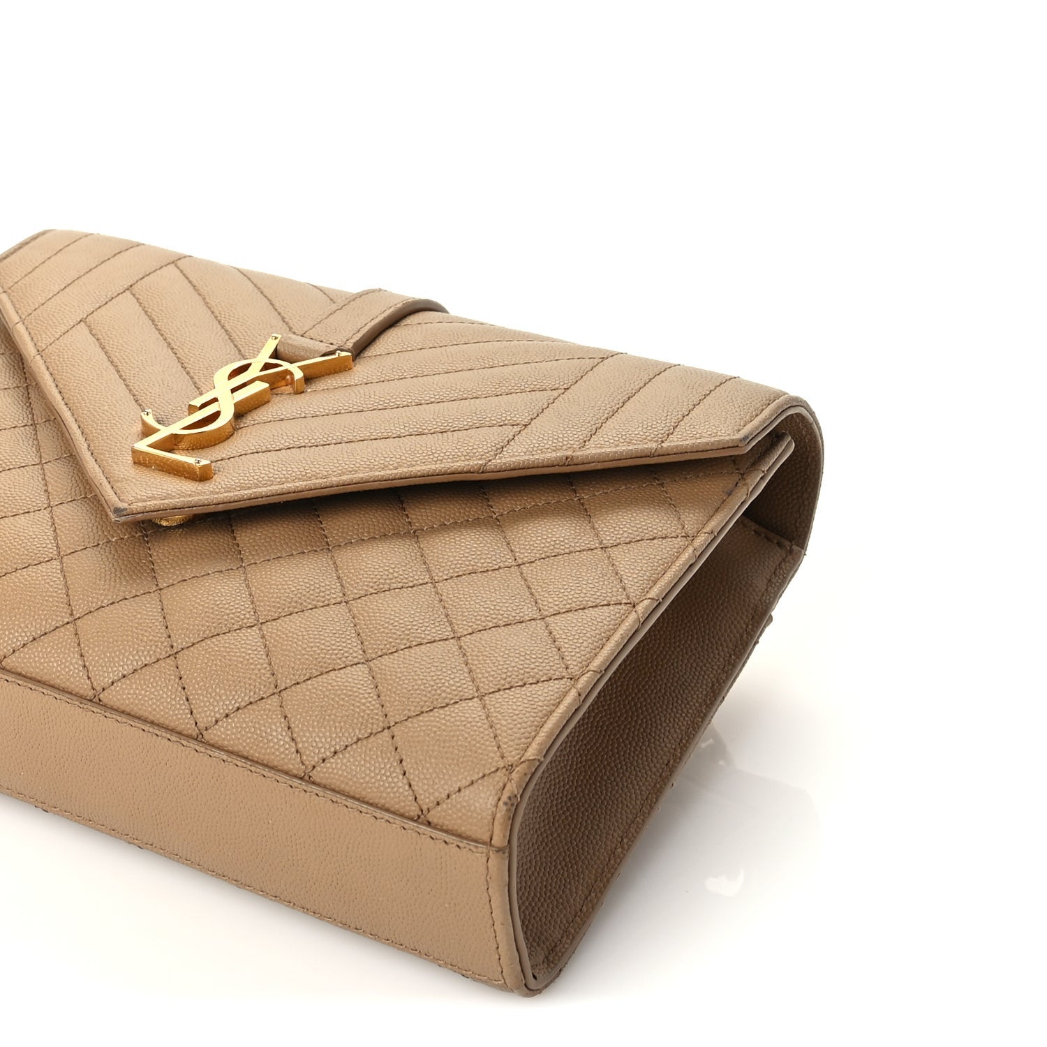 Saint Laurent Grain De Poudre Textured Mixed Matelasse Triquilt Medium Monogram Envelope Chain Bag Dark Latte 8 of 8