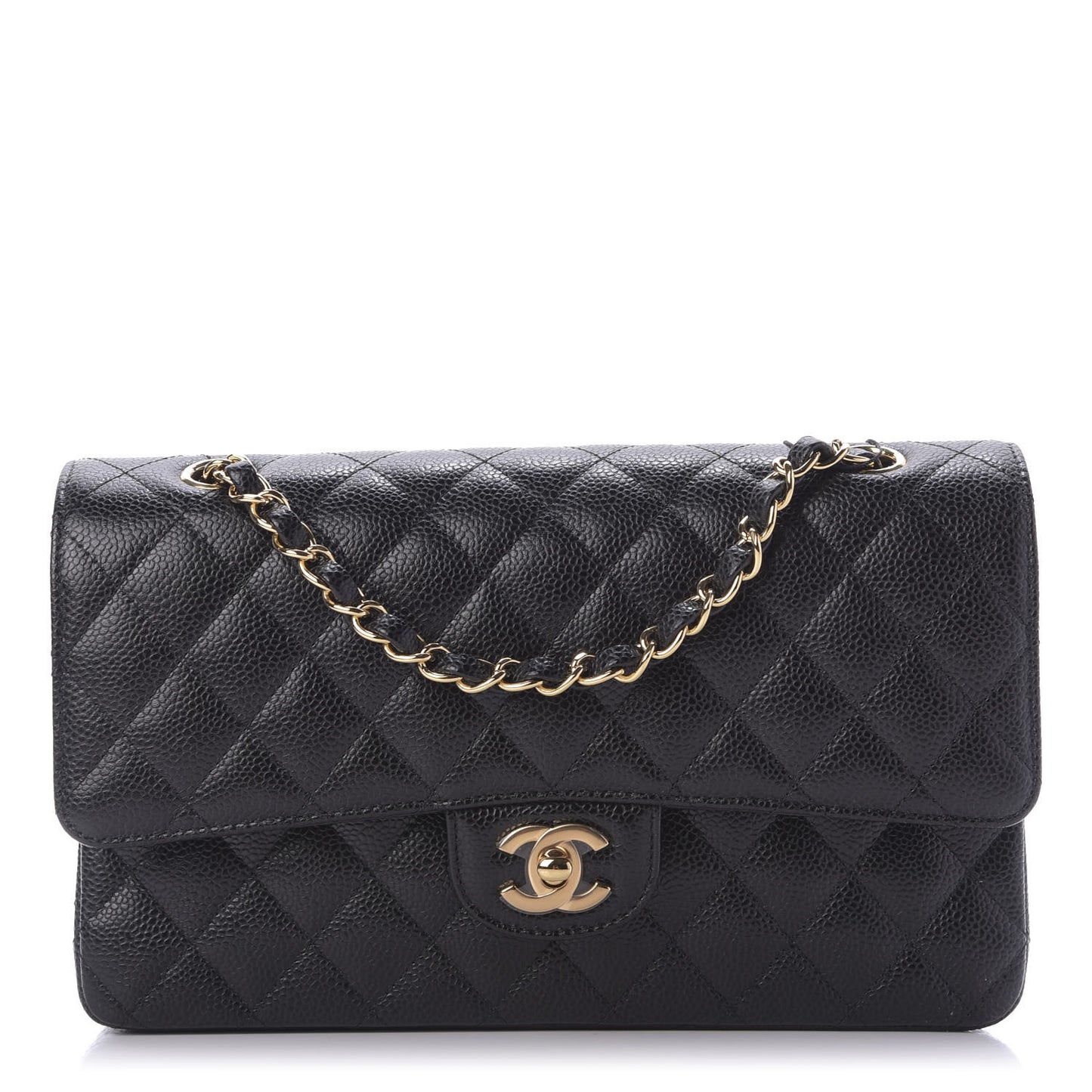 Caviar Quilted Medium Double Flap Black