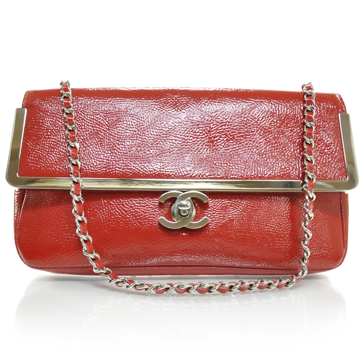 Patent Frame Flap Bag Red