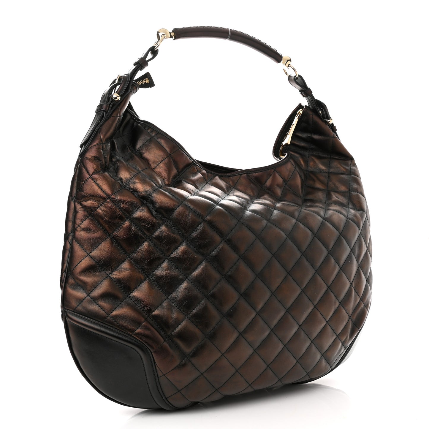 Metallic Calfskin Quilted Hoxton Hobo Bronze