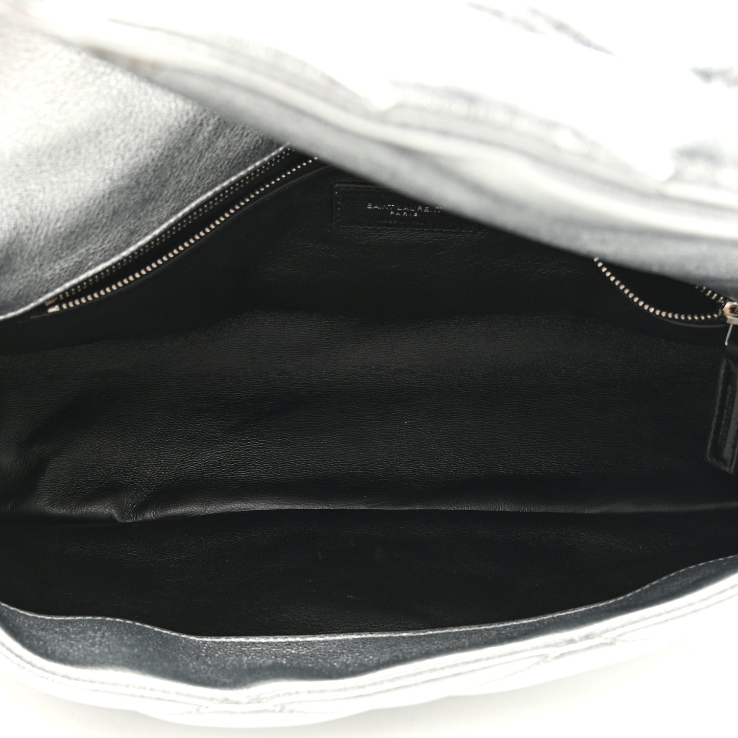 Metallic Lambskin Quilted Sade Puffer Envelope Clutch Argento