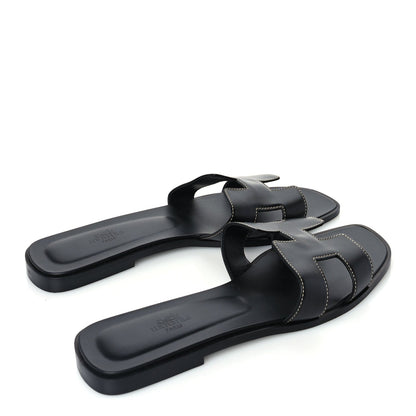Hermes Box Calfskin Oran Sandals 41 Black 4 of 7