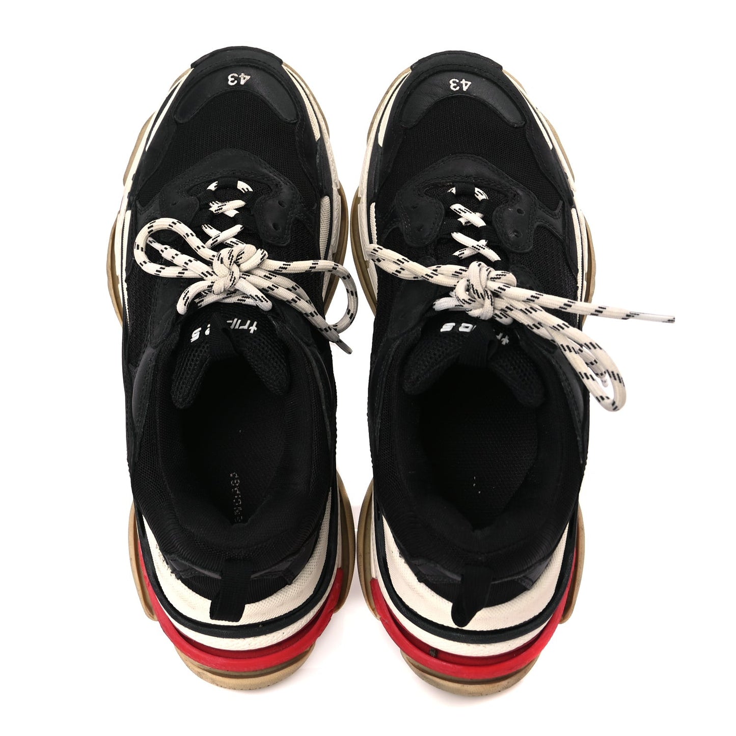 Fabric Mesh Washed Effect Mens Triple S Sneakers 43 Black Red