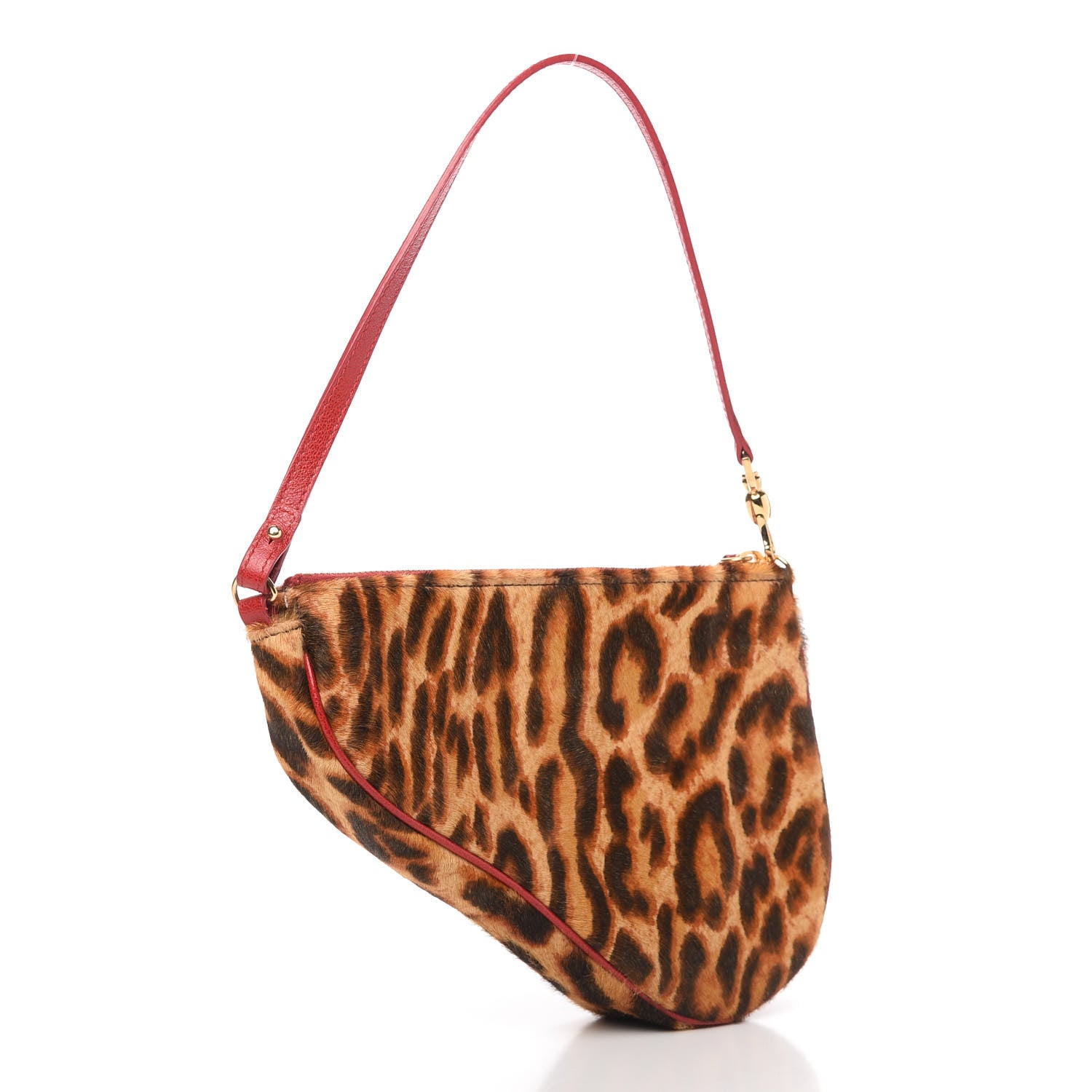 Christian Dior Pony Hair Leopard Mini Saddle Bag Red 3 of 10