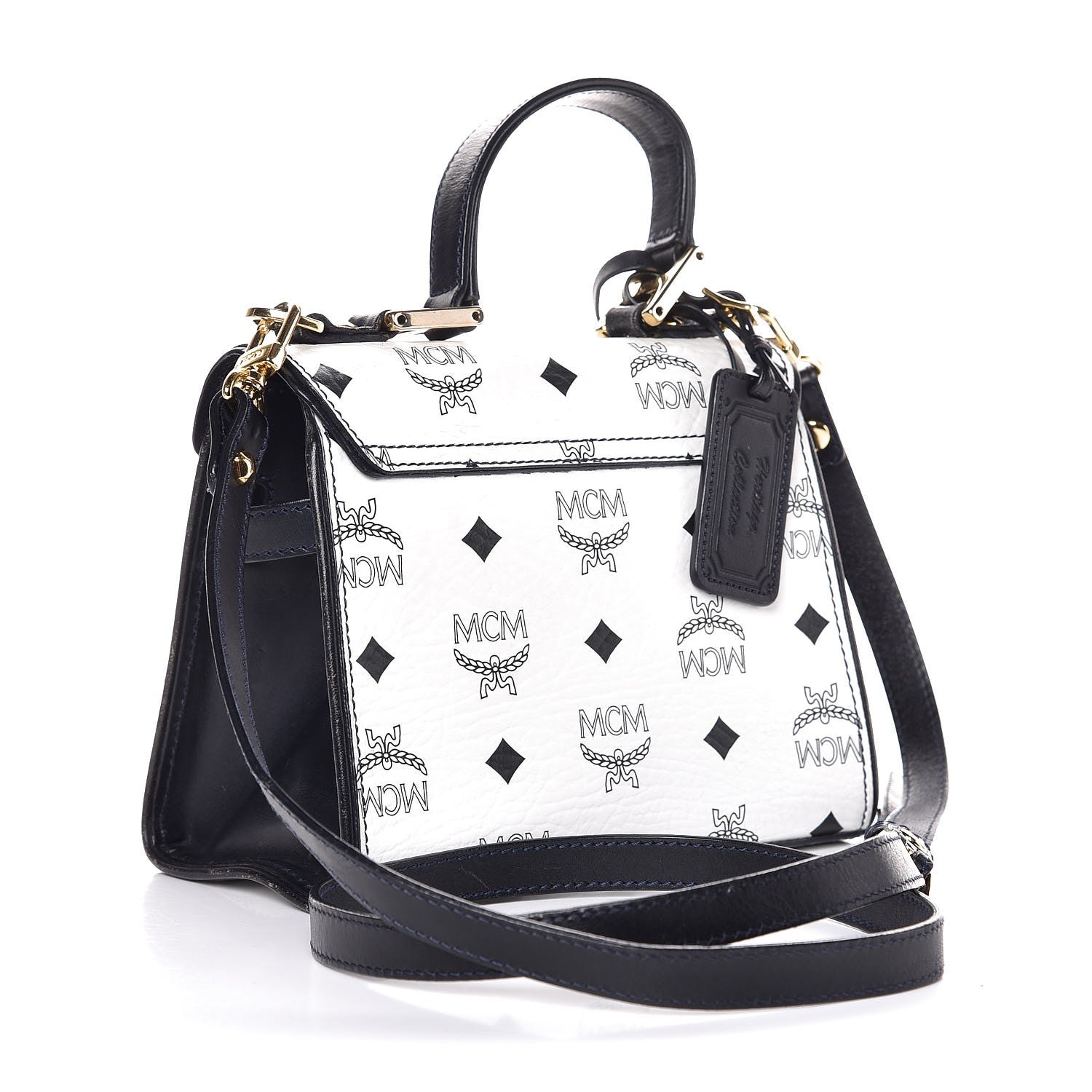 MCM Visetos Heritage Padlock Satchel Black White 3 of 8