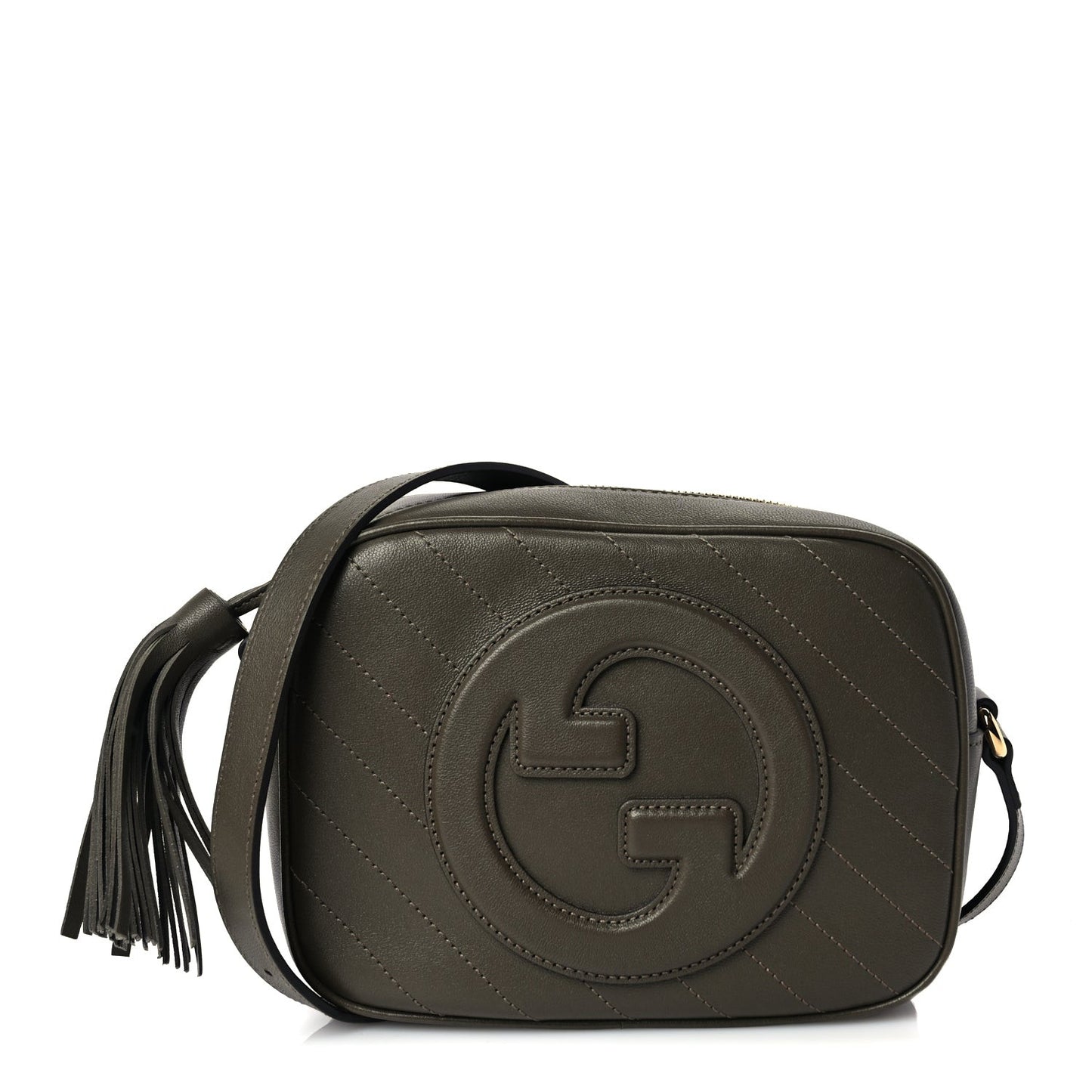 Sakai Be Green Calfskin Diagonal Stitched Small Blondie Shoulder Bag Craclet Brown
