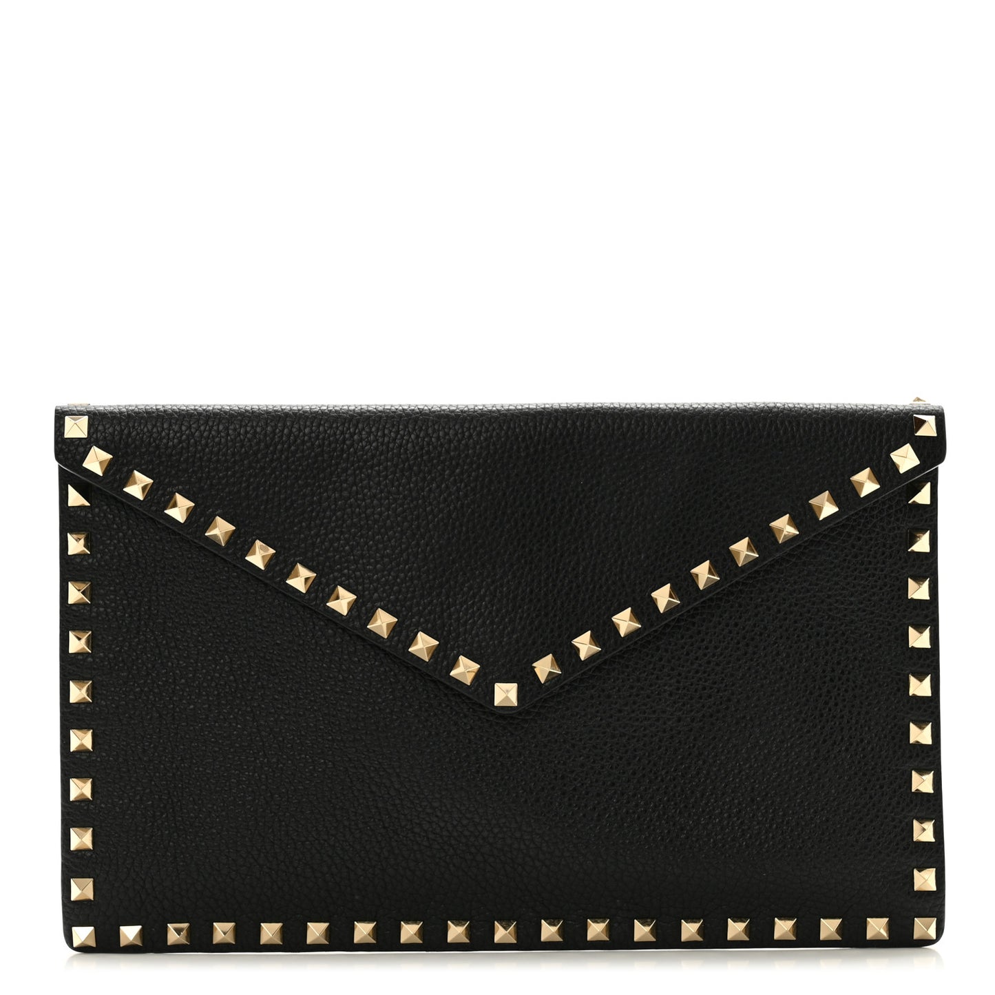 Pebbled Calfskin Large Rockstud Envelope Clutch Black