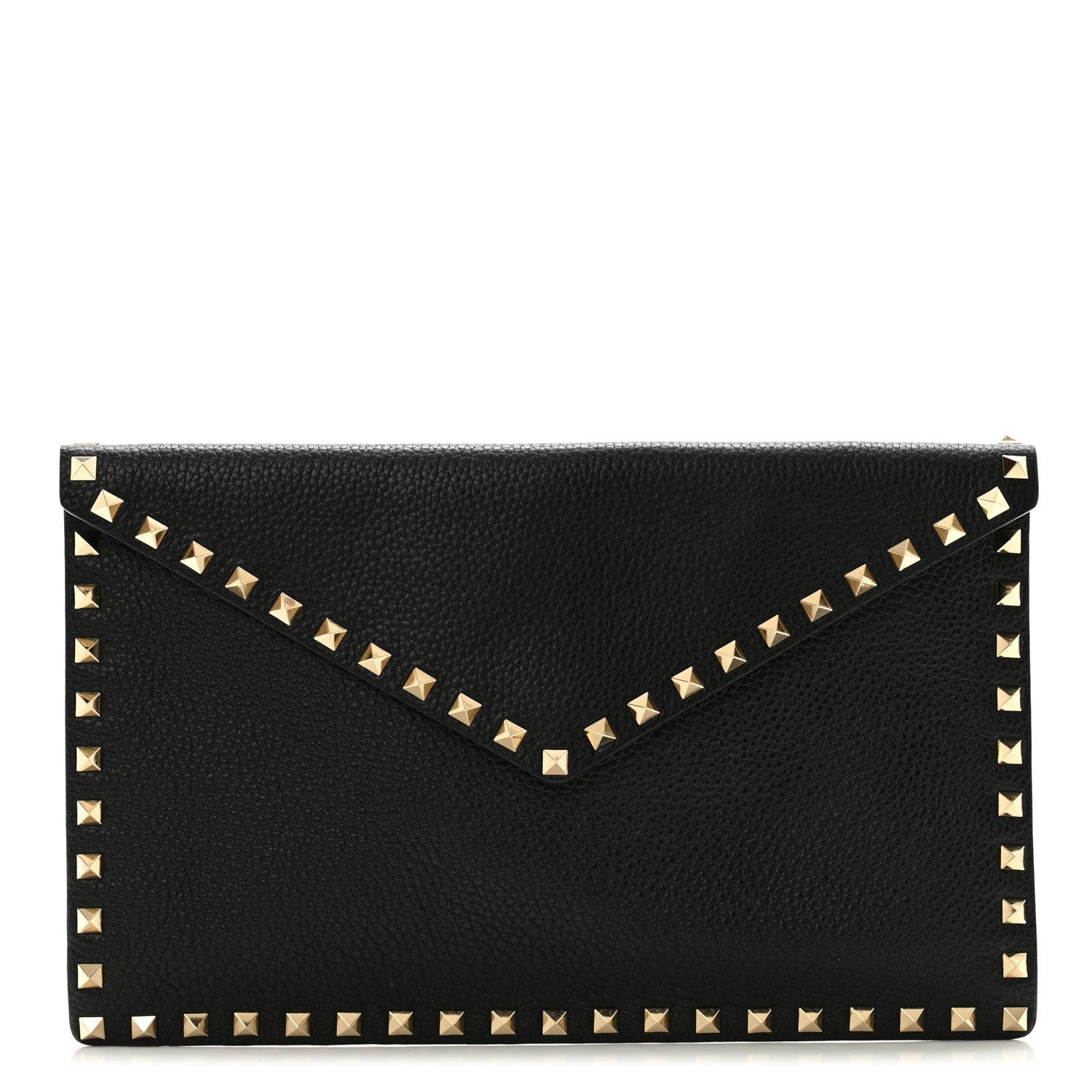Valentino Garavani Pebbled Calfskin Large Rockstud Envelope Clutch Black 1 of 7
