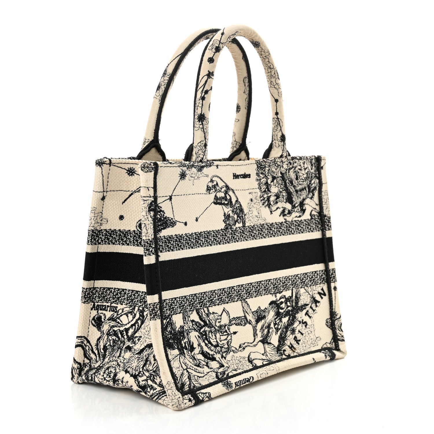 Christian Dior Canvas Embroidered Small Zodiac Toile De Jouy Book Tote Latte 3 of 7